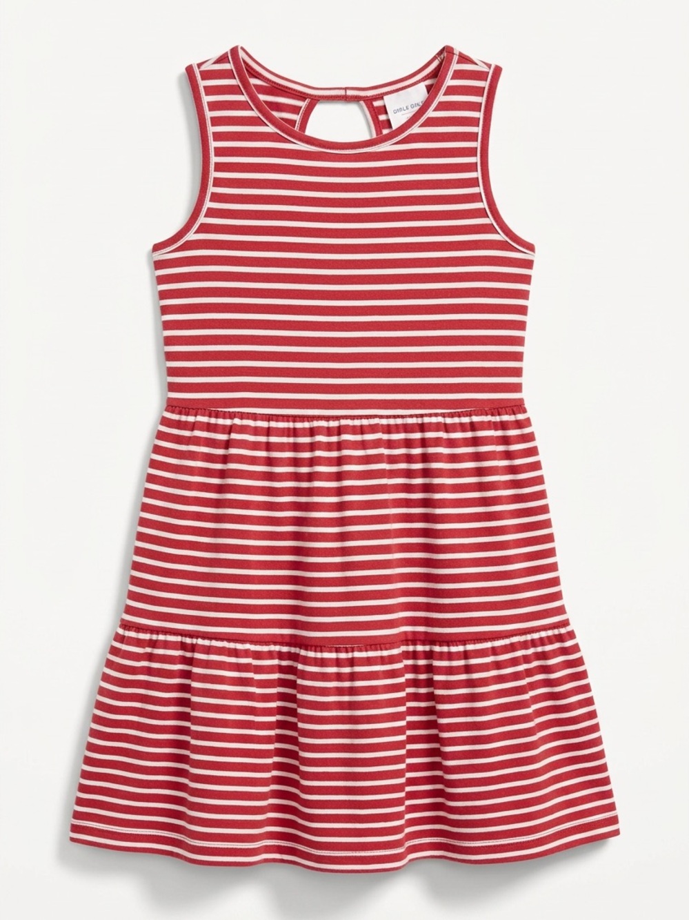 Old Navy Red and White Striped Sleeveless Tiered Dress